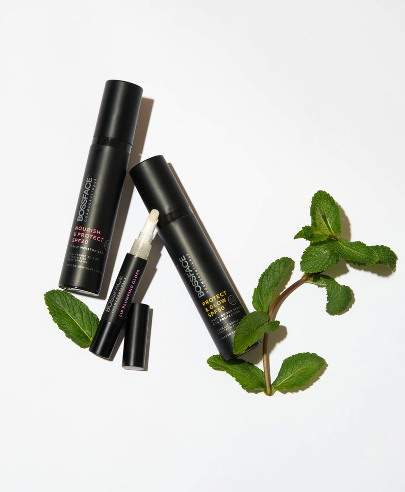 three bossface products lying on a white background