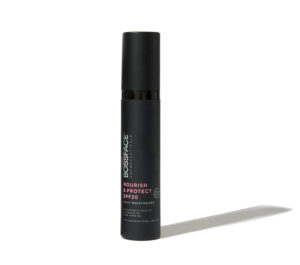 Nourish and Protect Bossface black skincare bottle on white background