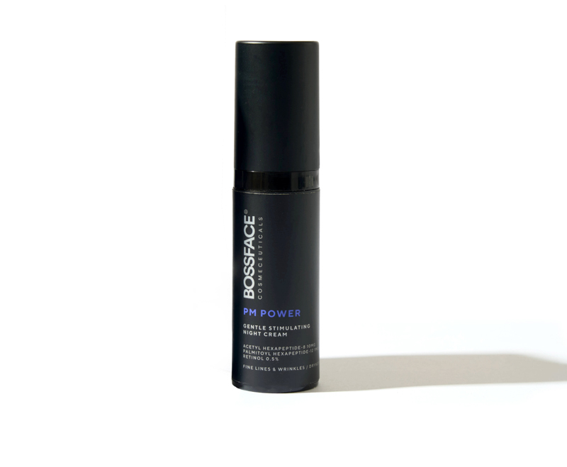 PM 2 white BOSSFACE PM Power in a black bottle with a white background