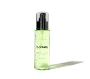 BOSSFACE Tea Tree & Salicylic Toner in a clear bottle with a white background