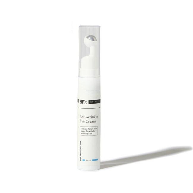 Bfx Anti wrinkle eye cream in a white bottle against a white background