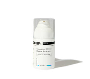 BFx Oil Free SPF skincare product on a white background