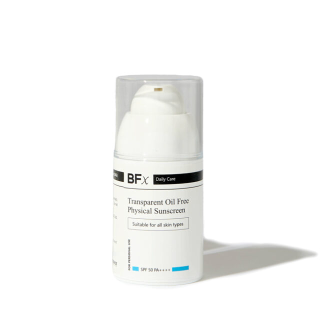 BFx Oil Free SPF skincare product on a white background