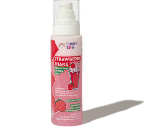 Funny Skin Strawberry Shake bottle white background