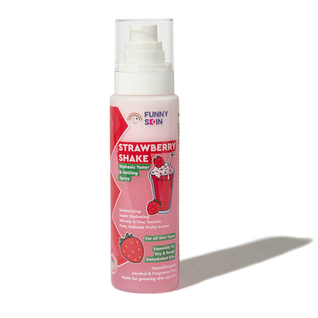 Funny Skin Strawberry Shake bottle white background